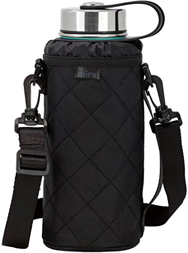 Product Cover MIRA Water Bottle Carrier for 32 oz Wide Mouth Vacuum Insulated Stainless Steel Bottles | Fits, Hydro Flask, Camelbak, Takeya and Other Wide Mouth Bottles | Black Ballistic Nylon