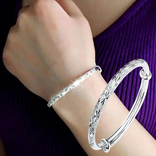 Product Cover Hemlock 5 PCs Bangle Bracelet, Women 925 Sterling Silver Bracelet Bohemia Jewelry (1 pc Silver-2)