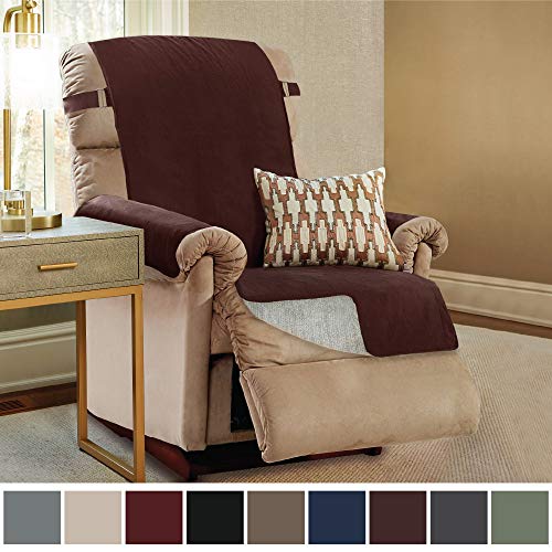 Product Cover Gorilla Grip Original Slip Resistant Recliner Protector for Seat Width up to 26 Inch, Patent Pending Suede-Like Furniture Slipcover, 2 Inch Straps, Reclining Chair Slip Cover Throw for Dogs, Coffee