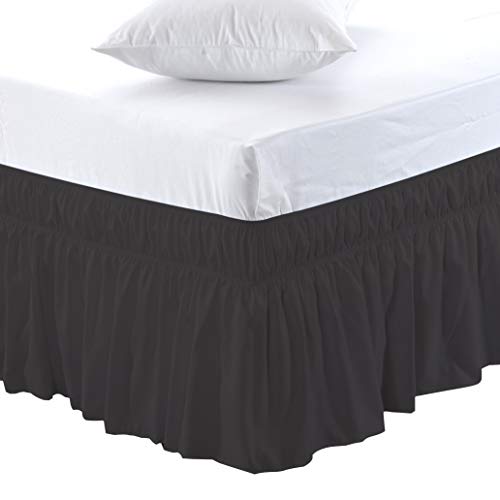 Product Cover Biscaynebay Wrap Around Bed Skirt, Elastic Dust Ruffle Easy Fit, Wrinkle and Fade Resistant Solid Color Hotel Quality Fabric, Queen Size, Charcoal