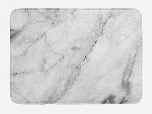 Product Cover Ambesonne Marble Bath Mat, Granite Surface Motif with Sketch Nature Effect and Cracks Antique Style Image, Plush Bathroom Decor Mat with Non Slip Backing, 29.5