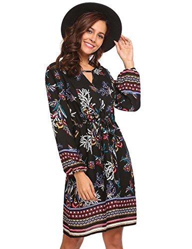 Product Cover pasttry Women's Bohemian Beach Ethnic Printed Keyhole Front Casual Long Sleeve Tunic or Dress