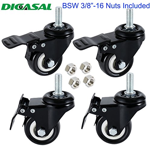 Product Cover DICASAL 4 Pack 1.5 Inch Swivel Stem Casters, Non-Marking Polyurethane Wheels 330 Lbs with Diameter 3/8