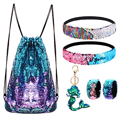 Product Cover Mermaid Reversible Sequin Drawstring Backpack/Bag Blue/Purple for Kids Girls
