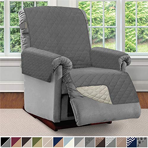 Product Cover Sofa Shield Original Patent Pending Reversible Large Recliner Protector, Seat Width to 28 Inch, Furniture Slipcover, 2 Inch Strap, Reclining Chair Slip Cover Throw for Pets, Recliner, Charcoal Linen