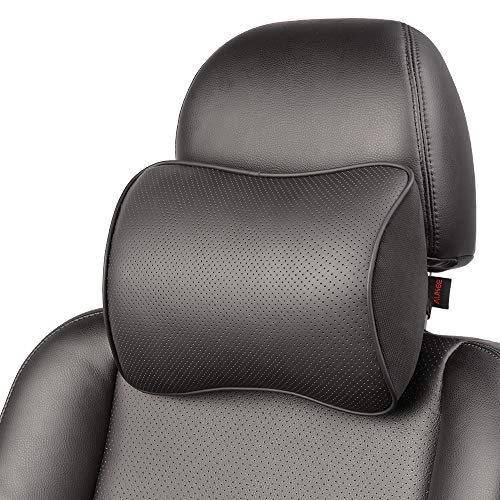 Product Cover Aukee Memory Foam Car Neck Pillow Soft Leather Headrest for Driving Home Office Black (1PC)