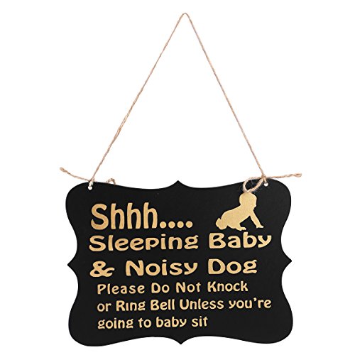 Product Cover WINOMO Shhh Sleeping Baby Door Sign Do Not Disturb Sign Baby Room Hanging Wooden Decorative (Black)