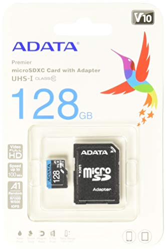 Product Cover ADATA Premier 128GB MicroSDHC/SDXC UHS-I Class 10 V10 A1 Memory Card with Adapter Read up to 100 MB/s (AUSDX128GUICL10A1-RA1)