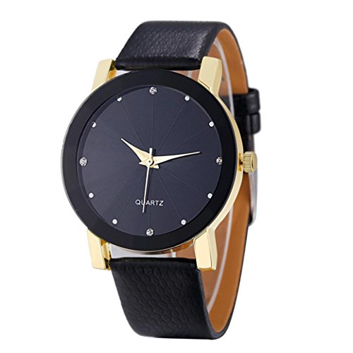 Product Cover Han Shi Luxury Watch, Fashion Round Quartz Sport Military Leather Band Wristwatch (Golden, L)