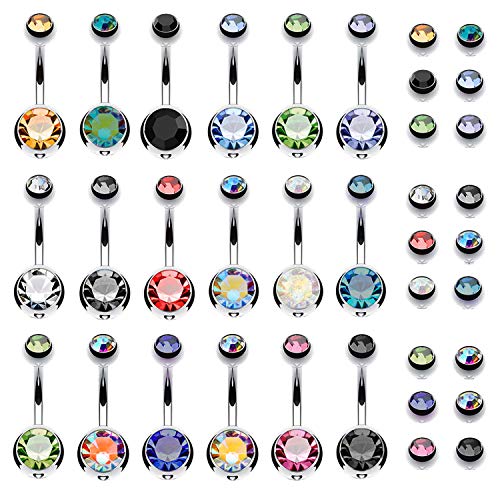 Product Cover BodyJ4You 18PC Belly Button Rings 14G Surgical Steel CZ Girl Women Navel 18 Replacement Balls Pack