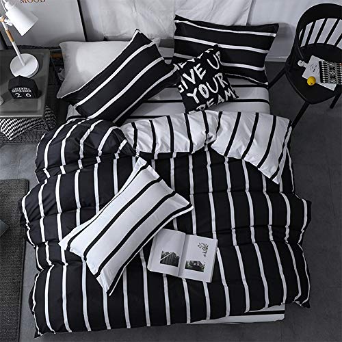 Product Cover LAMEJOR Duvet Cover Set Queen Size Simplicity Black and White Striped Pattern Reversible Luxury Soft Bedding Set Comforter Cover (1 Duvet Cover+2 Pillowcases)