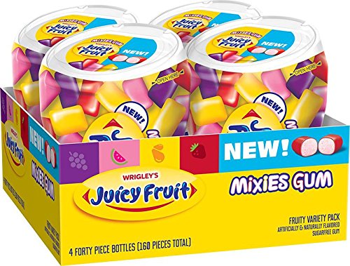 Product Cover Juicy Fruit Gum Mixies Fruity Chews Sugarfree Bottle, 40 Count (Pack of 4)
