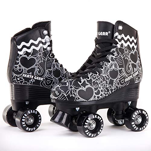 Product Cover C SEVEN Skate Gear Cute Roller Skates for Kids and Adults (Classic Black, Men's 8 / Women's 9)