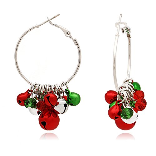 Product Cover C&L Accessories C&L SilverTone Multi-Colored Christmas Jingle Bells Hoop Earrings for Women Grils