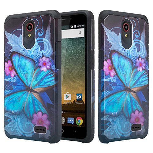 Product Cover Galaxy Wireless] Compatible for ZTE Maven 3 Case/Overture 3 Case/Prelude Plus Case [Impact Resistant] Silicone Hybrid Dual Layer Protective Case Cover for ZTE Maven 3/Overture 3 Blue Butterfly