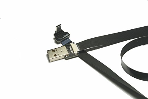 Product Cover Black FFC USB FPV Flat Slim Thin Ribbon FPC Cable Micro USB 90 degree angle to standard USB A for sync and charging (40CM)