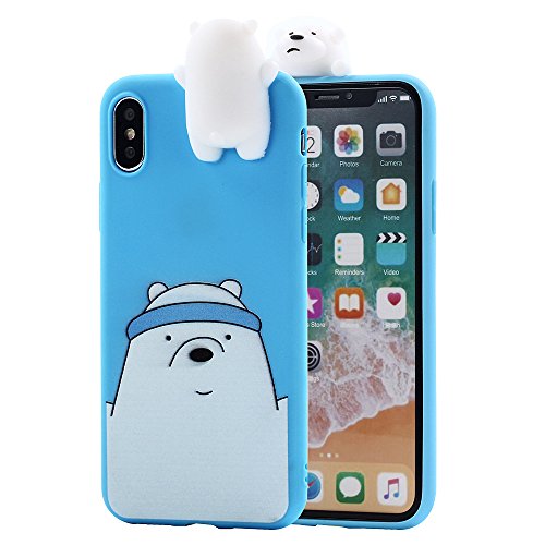 Product Cover iPhone X Case, Umiko(TM) 3D Cartoon Animals Super Cute Funny We Bare Bears Ice Polar Bear Soft Silicone Case Skin for Apple iPhone X iPhone 10 (2017) Kid, Blue