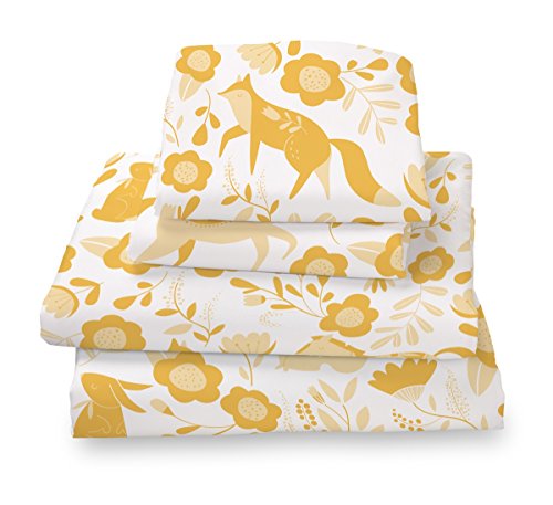 Product Cover Where The Polka Dots Roam Queen Size Bed Sheets Marigold Yellow Folktale Print 4 Piece Set │ Unisex, Flexible Microfiber, Durable, Wrinkle-Resistant Bedding │ Boys, Girls, Baby, Kids, Toddler, Teen