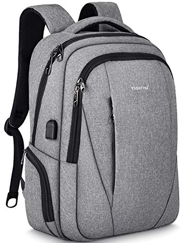 Product Cover Tigernu Travel Laptop Backpack Business Slim Anti-theft Backpacks with USB Charging Port Water Resistant College School Computer Bag for Men Women Fit Under 15.6 inch Notebook/Macbook,Grey