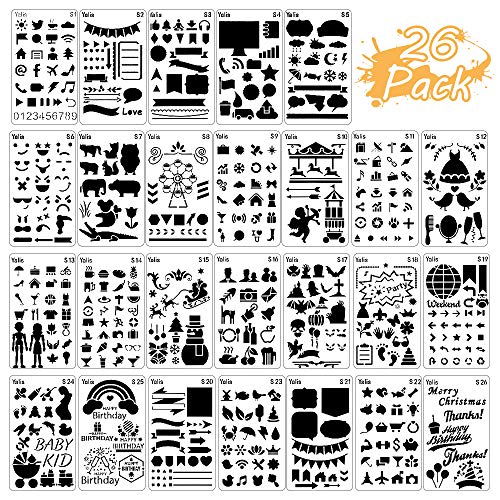 Product Cover 26 Packs Stencils for Journal and Diary DIY Drawing Stencils, Greeting Card Template