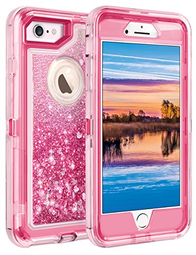 Product Cover Coolden Case for iPhone 6S Plus Case Protective Glitter Case for Women Girls Cute Floating Liquid Heavy Duty Hard Shell Shockproof TPU Case for 5.5 Inches iPhone 6 Plus 7 Plus 8 Plus, Pink