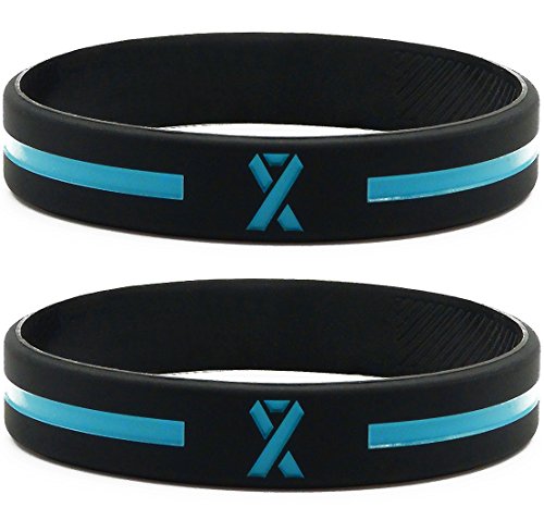 Product Cover Inkstone 12-Pack - Light Blue Awareness Ribbon Silicone Bracelets Pack of 1 Dozen Unisex Wristbands for Men Women
