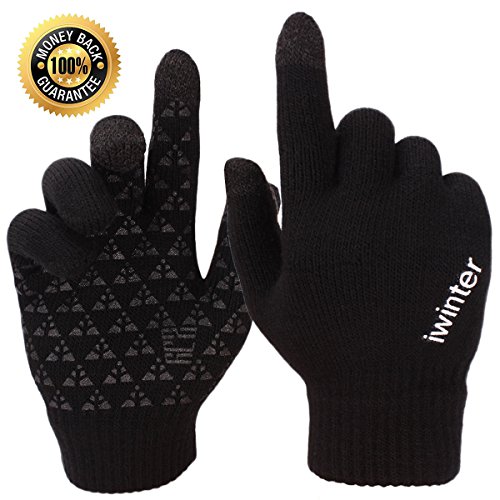 Product Cover Achiou Winter Knit Gloves Touchscreen Warm Thermal Soft Lining Elastic Cuff Texting Anti-Slip 3 Size Choice for Women Men