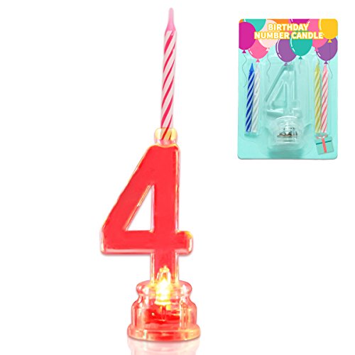 Product Cover Novelty Place Multicolor Flashing Number Candle Set, Color Changing LED Birthday Cake Topper with 4 Wax Candles (Number 4)