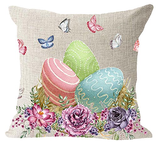 Product Cover Best Gift Happy Easter Colored Eggs Butterflies Colored Cotton Linen Square Throw Pillow Case Decorative Cushion Cover Pillowcase Sofa 18