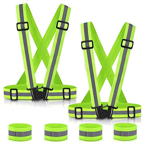 Product Cover SAWNZC Reflective Vest Running Gear 2Pack, Adjustable Safety Vest Outdoor Reflective Belt High Visibility with 4 Reflective Wristbands Straps for Night Cycling Walking Jogging Motorcycle Dog Walking