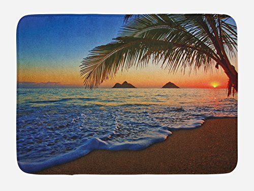 Product Cover Ambesonne Hawaiian Bath Mat, Pacific Sunrise at Lanikai Beach Hawaii Colorful Sky Wavy Ocean Surface Scene, Plush Bathroom Decor Mat with Non Slip Backing, 29.5