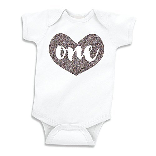 Product Cover Girl First Birthday Outfit, Baby Girls One Year Old Birthday Shirt (Glitter Silver, 12-18 Months)