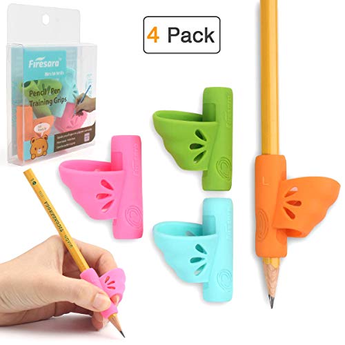 Product Cover Firesara Left-Handed Pencil Grips, Original Butterfly Pencil Holder Correction Writing Aid Grip for Kids Handwriting Special Needs Preschoolers Children Adult Lefties Assorted Colors (4PCS)