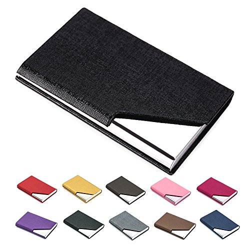 Product Cover Business Name Card Holder Luxury PU Leather & Stainless Steel Multi Card Case,Business Name Card Holder Wallet Credit Card ID Case/Holder for Men & Women - Keep Your Business Cards Clean (Black) ¡­