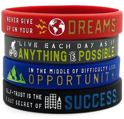 Product Cover Inkstone - Inspirational Bracelets with Motivational Sayings - Anything is Possible, Success, Dreams, Opportunity - Set of 4 Silicone Rubber Inspirational Jewelry Bracelets for Men Women Teens