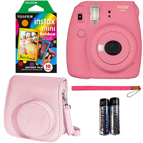 Product Cover Fujifilm Instax Mini 9 Instant Camera - Flamingo Pink, Fujifilm Instant Mini Rainbow Film, and Fujifilm Instax Groovy Camera Case - Pink