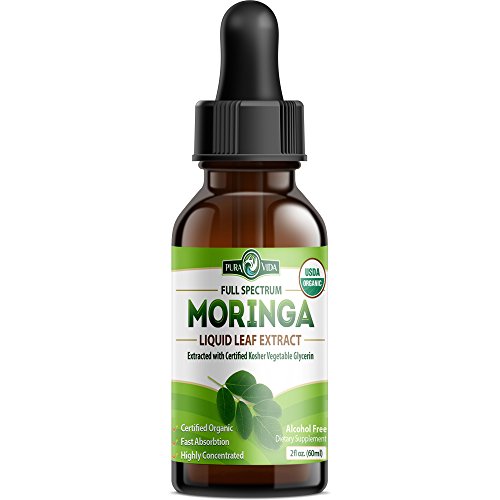 Product Cover Organic Moringa Oleifera Extract Drops - USDA Certified Single Origin Moringa Glycerin Extract from Nicaragua. Optimum Absorption and Bioavailability. 2oz