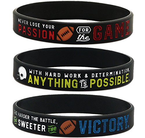 Product Cover Inkstone Football Silicone Wristbands with Motivational Sayings (6-Pack) - Football Bracelets Jewelry Gifts