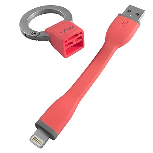 Product Cover myCharge iPhone Charger Lightning Cable (4-Inch) Keychain - PowerCord Go Short Cord for Portable Chargers | MFI Certified for Apple iPhone 11, XR, XS, X, 8, 7, 6, SE, 5, iPad, AirPods, Watch - Pink