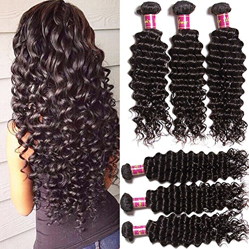 Product Cover Unice Hair 4 Bundles Brazilian Virgin Hair Deep Wave Hair Extensions 7a Grade Unprocessed Human Hair Wave Natural Color Can Be Dyed and Bleached