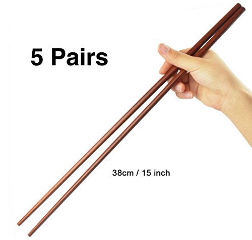 Product Cover Dulcii Traditional Chinese Wooden Extra Long Chopsticks for Hot Pot, Frying, Cooking, Noodle, 38cm/15inch Each Pair (5 Pairs)