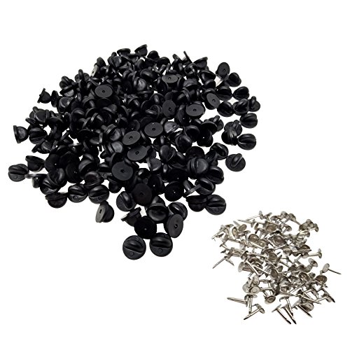 Product Cover Hongfa 100 Pack Tie Tacks Blank Pins with 100 Pack PVC Rubber Pin Backs