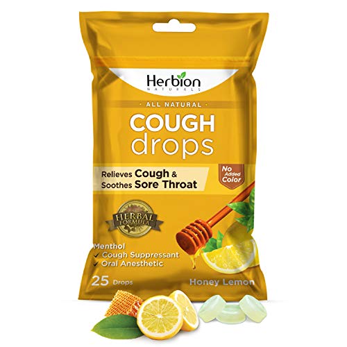 Product Cover Herbion Naturals Cough Drops with Natural Honey Lemon Flavor, 25 Count, Oral Anesthetic - Relieves Cough, Throat, Bronchial Irritation, Soothes Sore Mouth, for Adults and Children