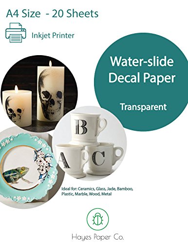 Product Cover Hayes Paper, Waterslide Decal Paper INKJET CLEAR 20 Sheets Premium Water-Slide Transfer Transparent Printable Water Slide Decals A4 Size