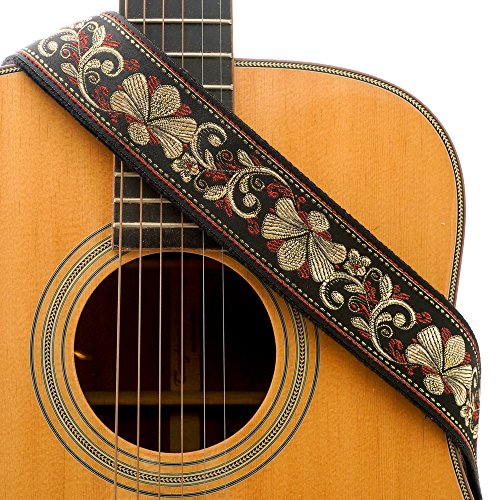 Product Cover CLOUDMUSIC Guitar Strap Jacquard Weave Strap With Leather Ends Vintage Classical Pattern Design Picks Free (Vintage Classical Pattern Design 32)
