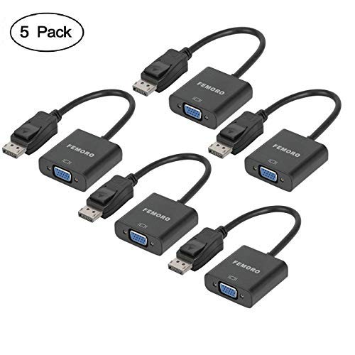 Product Cover Display Port to VGA Adapter 5-Pack 1080P Video Converter, FEMORO Displayport DP to VGA Adapter Male to Female Connector (DP to VGA)