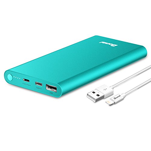 Product Cover Portable Charger, BONAI Power Bank 12000mAh Aluminum(Travel)(Powerful) USB C High Speed 3.0A Input/Output Compatible iPhone Charger iPad iPod Samsung Android Tablet Mint(Charging Cable Included)