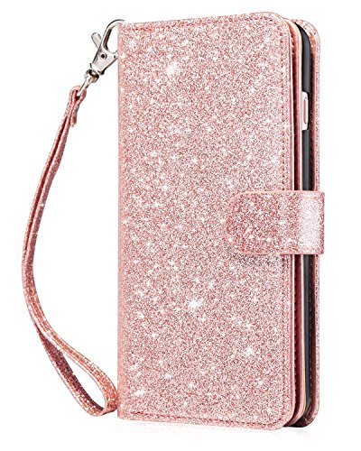Product Cover Dailylux iPhone 6S Case,iPhone 6 Case,iPhone 6S Wallet Case Premium Soft PU Leather Closure Flip Cover with 9 Card Slot Luxury Bling Case for Apple iPhone 6/6s 4.7 inch-Glitter Rose Gold