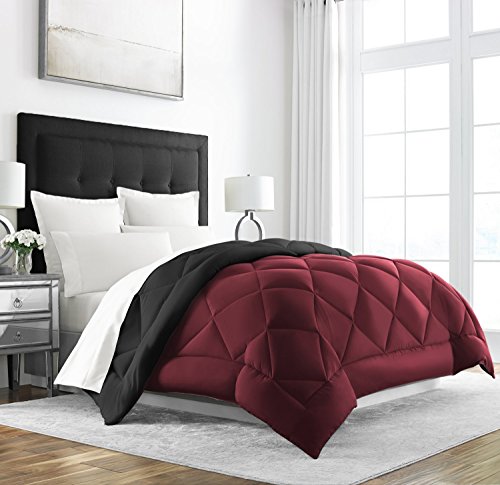 Product Cover Sleep Restoration Goose Down Alternative Comforter - Reversible - All Season Hotel Quality Luxury Hypoallergenic Comforter - King/Cal King - Burgundy/Black