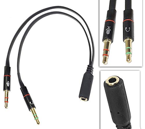 Product Cover RiaTech Gold Plated 2 Male to 1 Female 3.5mm Headphone Earphone Mic Audio Y Splitter Cable for PC Laptop - Black